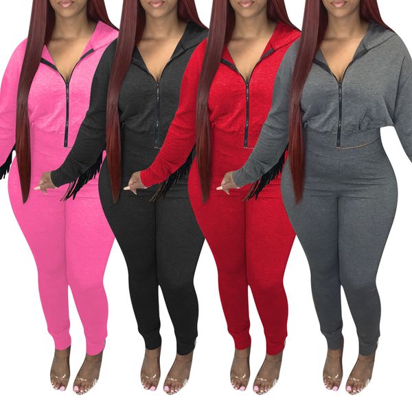 

pants spot 2021 europe america back tassel wings solid color long sleeve casual hooded sweatpants suit, White