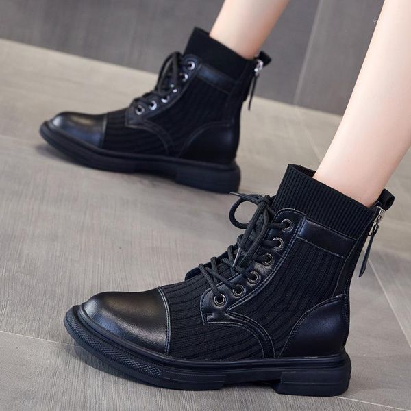 

boots 2021 autumn early winter women genuine leather shoes ladies fashion ankle wool thick sole black footwear a26281