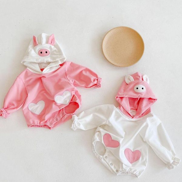 

2021 new clothes pig cartoon girl hooded bodysuit girls cotton long sleeve jumpsuit baby sweatshirts autumn kids hoodies 1sz2, Blue