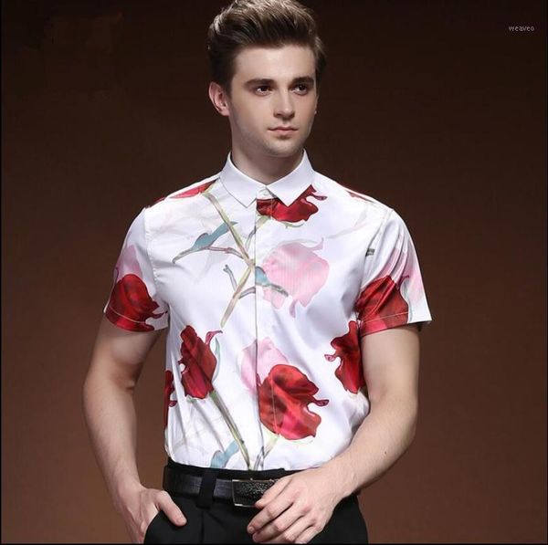 

5xl2020 summer new men's personality trend short sleeve slim fashion printing banquet shirt plus size stage singer costumes1, White;black