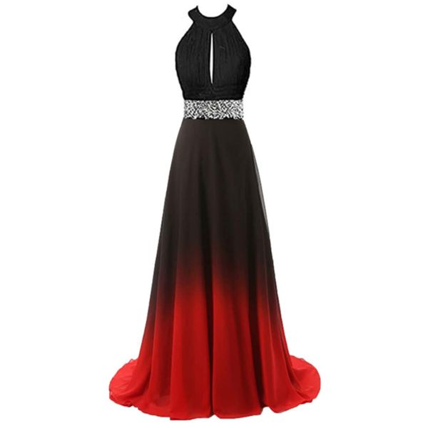 

2021 halter gradient prom dresses with long chiffon plus size ombre evening gowns formal party gown qc1529, Black