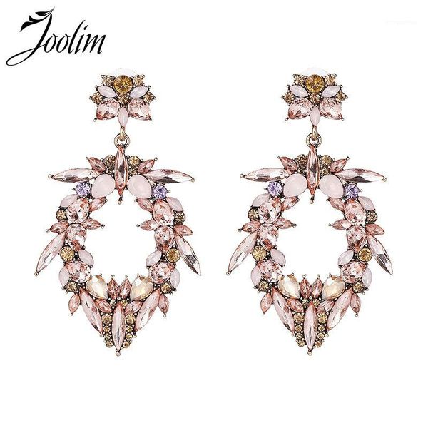 

joolim pink crystal piercing earring oval glimmer earring trendy dangle wholesale1, Silver