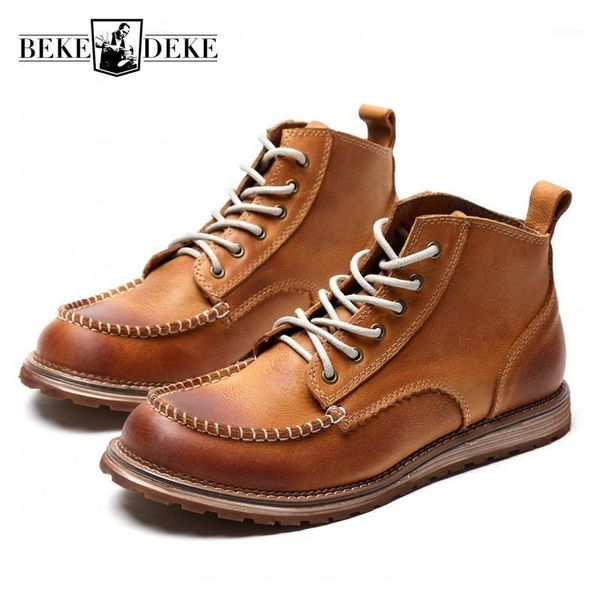 

autumn winter british mens lace up round toe ankle boots real leather cowhide fashion male cargo shoes streetwear1, Black