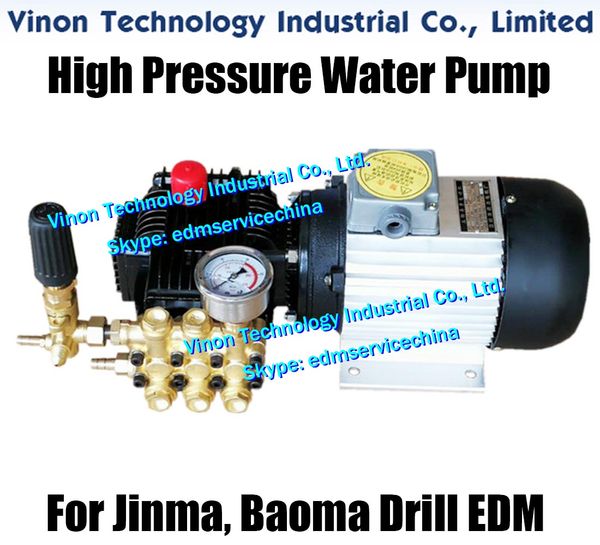 Pompa dell'acqua ad alta pressione Jinma/Baoma + set motore 380 V per macchine per elettroerosione a foro piccolo. Tensione 380 V, Potenza 0,37 KW, Velocità 900/1400 giri/min