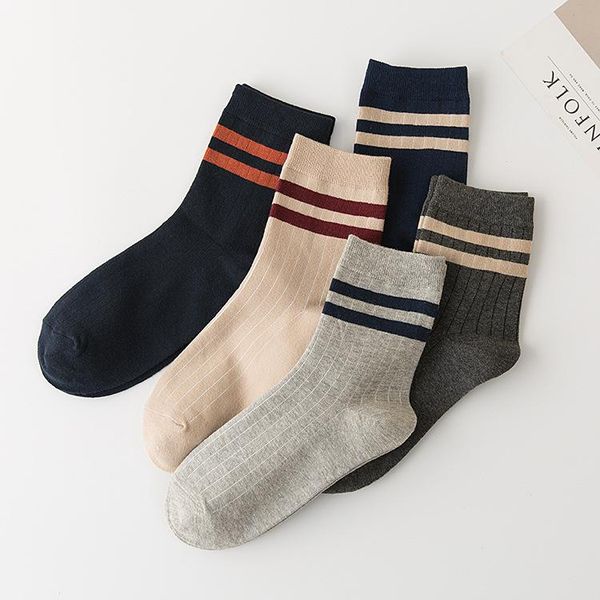 

sfall new men's parallel bar striped middle tube cotton socks casual cotton socks for men, Black