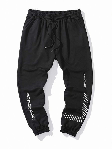 

extended sizes men letter graphic drawstring waist sweatpants c9fc#, Black