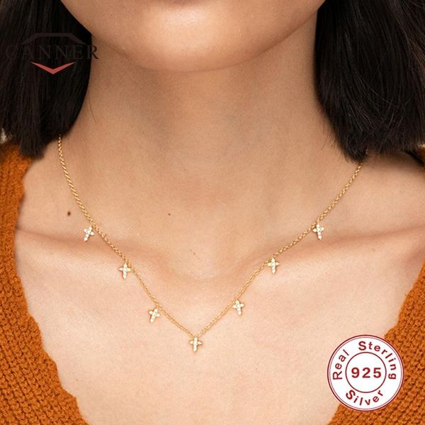 

chains canner 2021 925 sterling silver necklace for women mini cross diamond stacking ladies chain necklaces fine jewelry collares