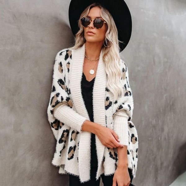 

autumn winter coat women plus size leopard print cardigan jacket ladies personality fashion sweater jacket female overcoat #3, Black;brown