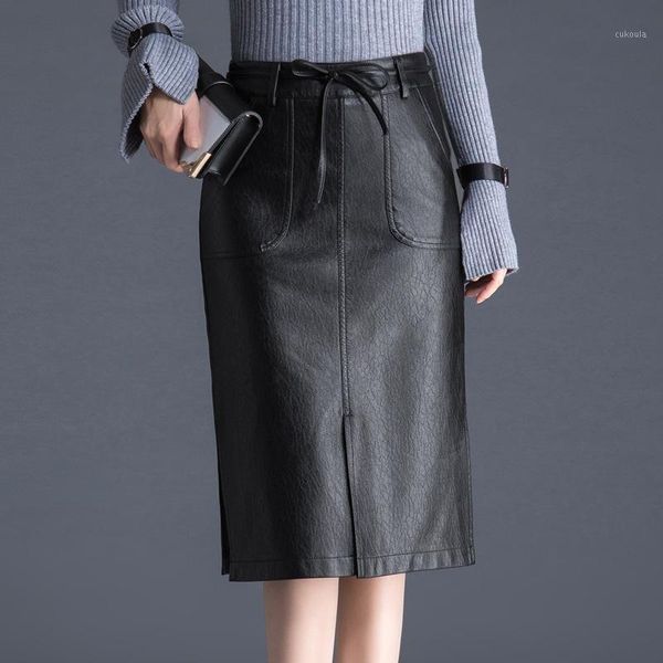 

normov autumn winter women skirt faux leather high waist bag hip pocket black skirt female plus size pu leather femme1
