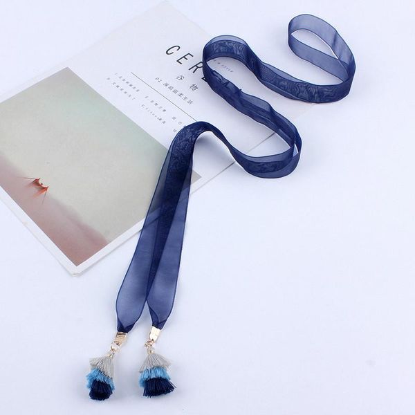 

new fashion fine women tasstel belts black silk ribbon knot waist rope for dresses waistband ceinture femme, Black;brown