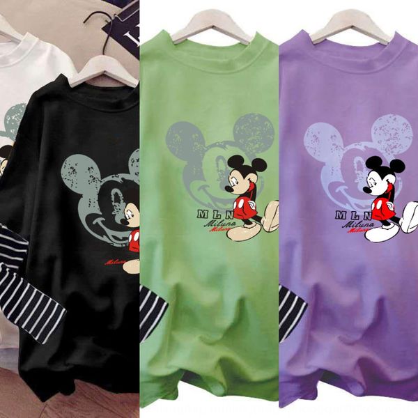 

2020 новый осенний свободный студент cartoonfake пальто футболки топ двухсекционный с длинным рукавом рубашки женщин корейский стиль топ-ины, White