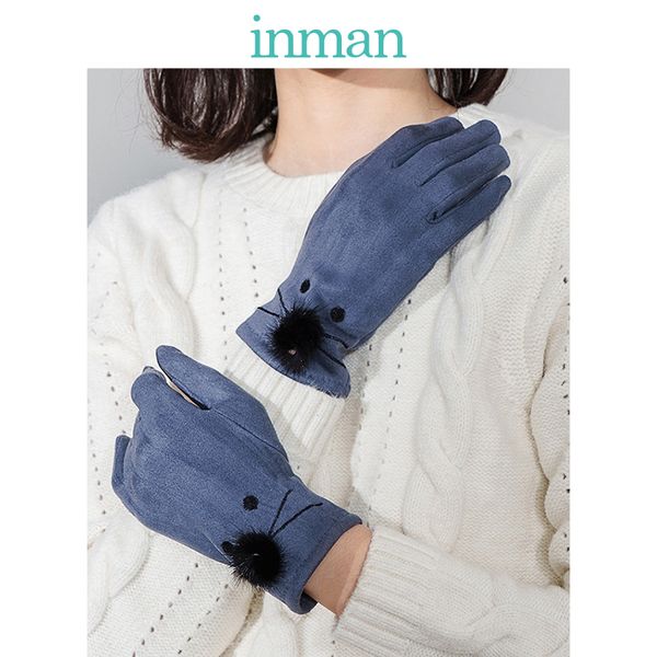 

inman spring autumn and winter female cute student thick warm ued for driving korean seperated finger touchable gloves 201020, Blue;gray