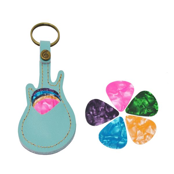 

fashion leather kechain guitar picks plectrums bag pinks holder case with 5pcs picks