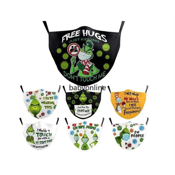 

selling grinch stole christmas 3d printed cosplay face party masks reusable washable dust proof cute fashion facemask