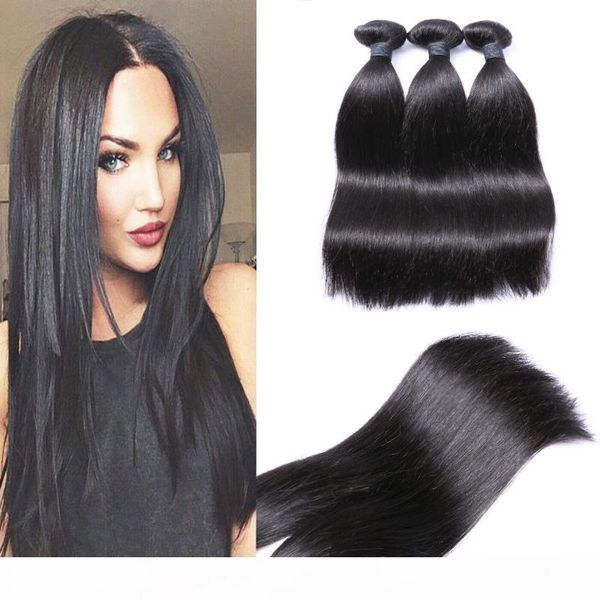 

8a human hair bundles 3pcs lots 8"-30" brazilian hair silk straight natural color human weaves with hair extensions, Black
