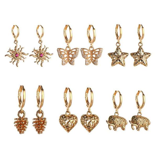

cross-mirror wild copper earrings five-pointed star elephant starry sky gold-plated pendant jewelry, Golden;silver