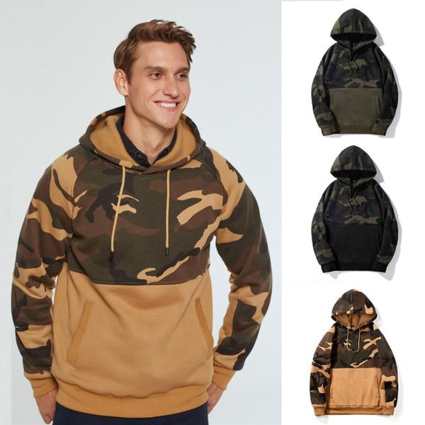 

men's hoodies & sweatshirts autumn camouflage print men hip drawstring pullovers streetwear casual camo polerones full sleeve sweatshir, Black