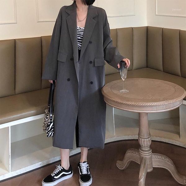 

yocalor women black windbreaker fashion long trench spot girls oversize korean chic coat solid color female loose clothing1, Tan;black