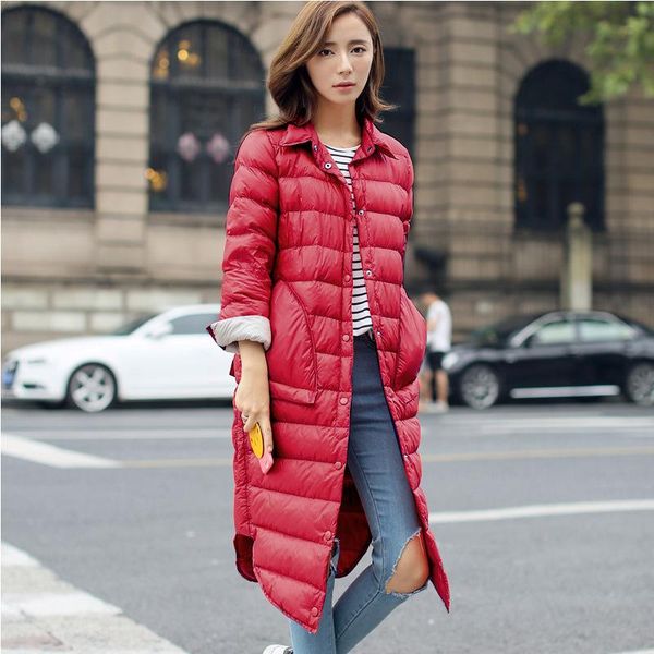 

women's down & parkas long female overcoat slim solid jackets winter coat portable woman padded warm ultra light duck jacket, Black