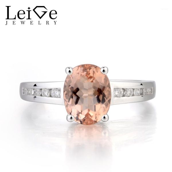 

leige jewelry morganite engagement ring natural pink morganite ring oval cut pink gemstone 925 sterling silver gifts for women1, Golden;silver