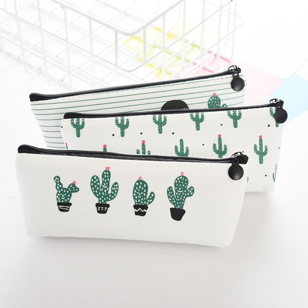 

creative cactus case purse canvas portable pen money wallet stripe zipper pouch pocket keyring gift kawaii pencil bag