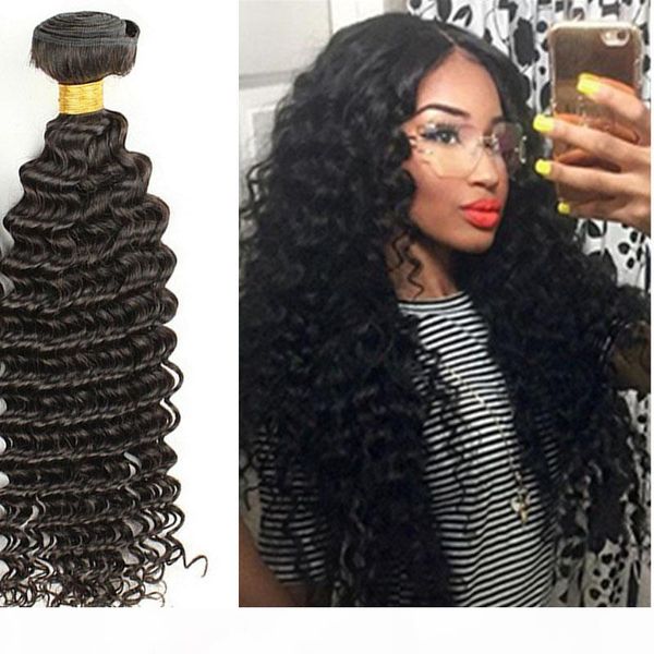 

brazilian deep wave hair human virgin hair weaves extensions unprocessed 7a malaysian indian virgin hair deep wave bundles, Black
