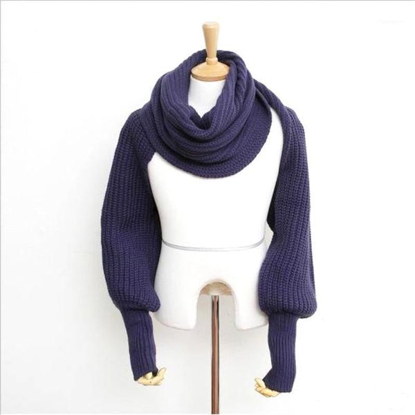 

yoga outfits european style winter women long scarf with sleeves wool knitted scarves for thick warm casual shawl, White;red
