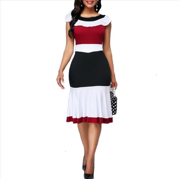

summer dress women 2020 elegant patchwork ruffles office a-line dresses casual plus size slim long party dress vestidos 5xl, Black;gray