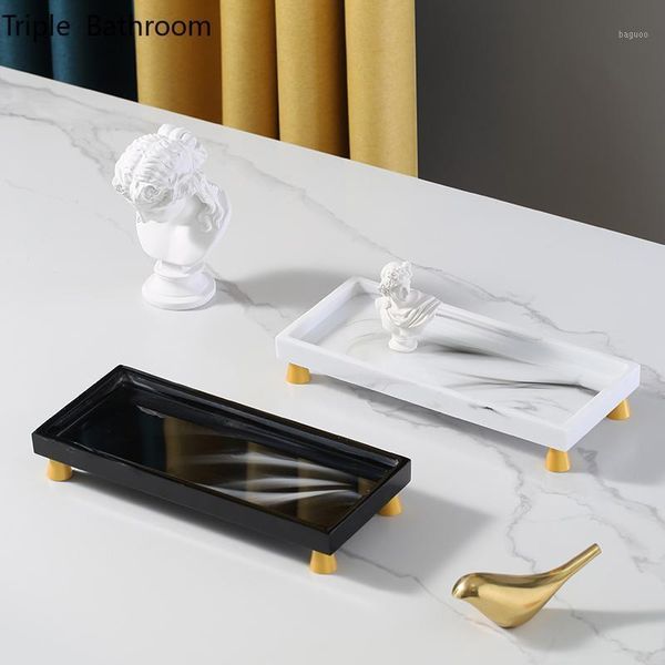 Organizzazione di stoccaggio da cucina Nordic Resin Rettangolo Vassoio Rettangolo Set da bagno Titolare Impianti dei monili cosmetici Accessori per il bagno Organizer