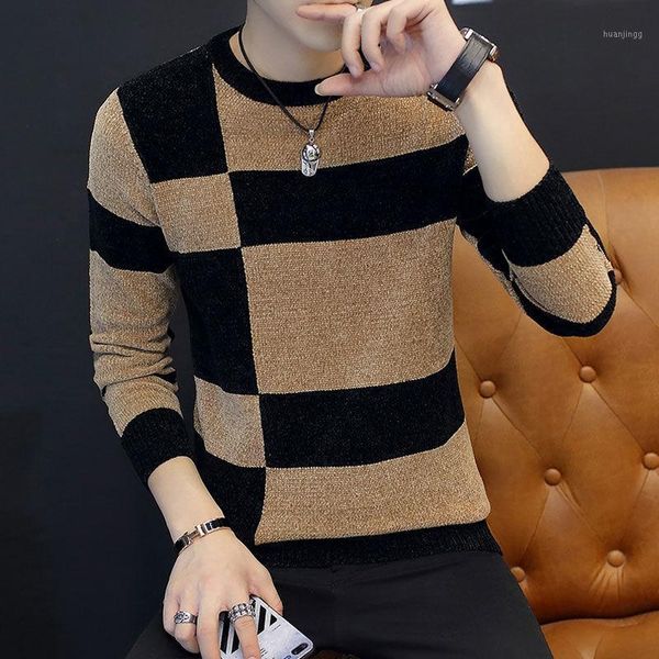 

men's sweater autumn and winter round neck slim fit base plus velvet thick warm sweater1, White;black