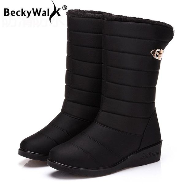 

women's winter thickening plush snow boots high boots female waterproof non-slip warm fur botas mujer wsh3141, Black