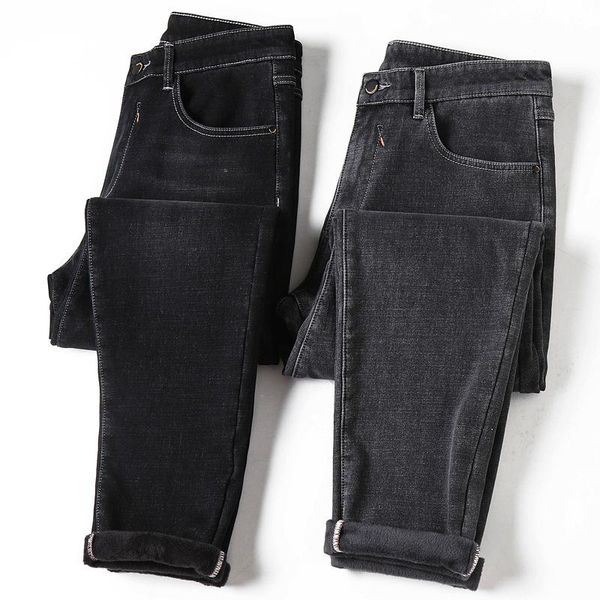 

мужские зимние джинсы мужчины теплый толстые stretch джинсовые руно jean straight fit брюки мужчины хлопок брюки mens большой размер 28-46,9, Blue