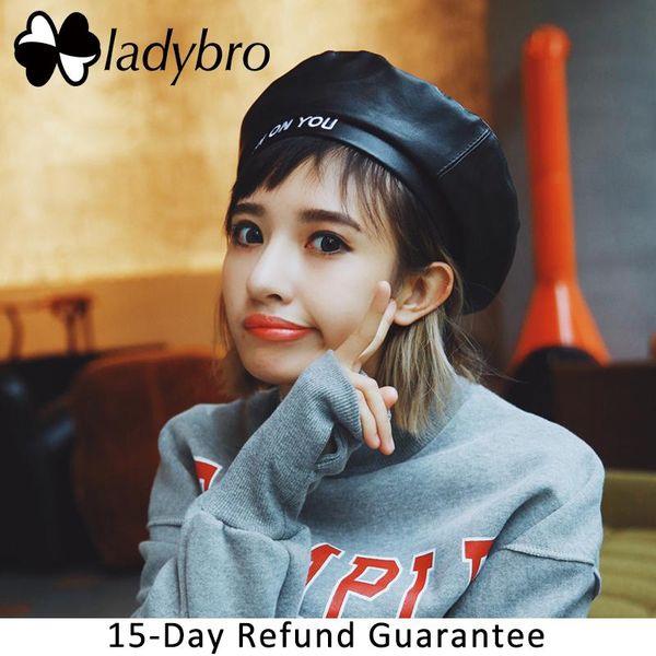 

ladybro crush on вы женщины береты pu leather hat lady letter hat cap женский осень зима вышивка кепке черный красный, Blue;gray
