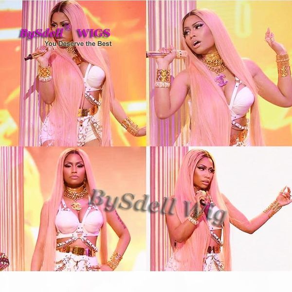 

celebrity rock nicki minaj basket award show wig synthetic pink waist feet length silk straight hair full wig middle part scalp wig, Black