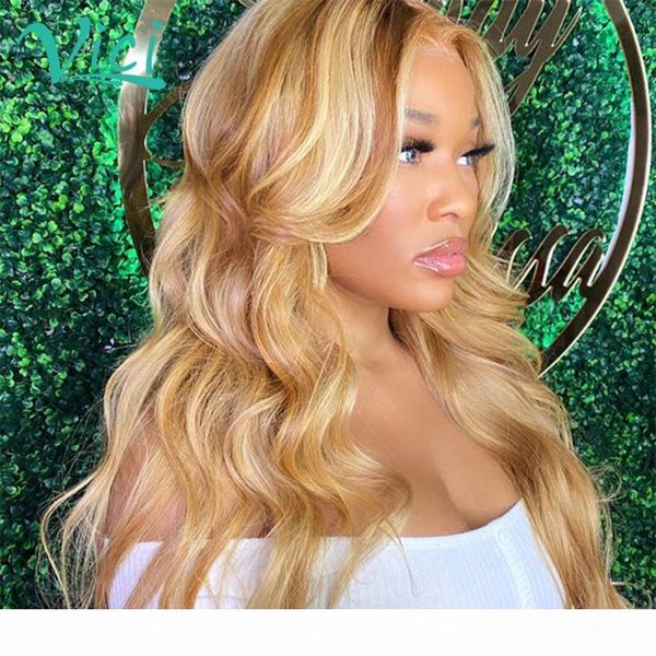 

#30 27 honey blonde lace front wigs for black women higlight body wave human hair wigs brazilian ombre human hair pre plucked, Black;brown