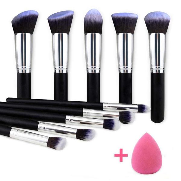 

makeup brushes 10pcs set tools powder foundation eyeshadow make up cosmetics soft synthetic hair and sponge