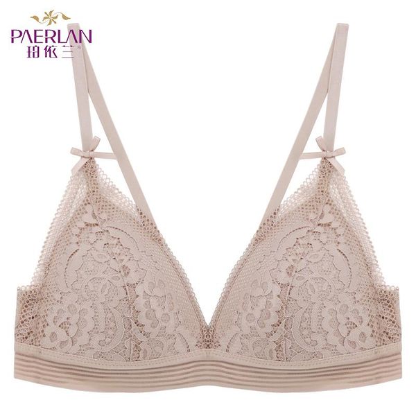 

paerlan french triangle flora lace bra push up thin cup wire small breast comfort seamless lingerie women white kg-975, Red;black