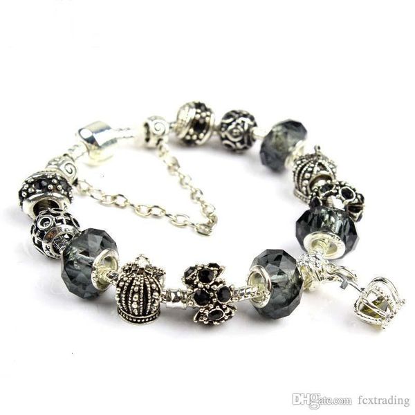 

18 fashion103t19 20 21cm charm silver bracelet 925 plated bracelets royal crown accessories purple crystal bead diy wedd