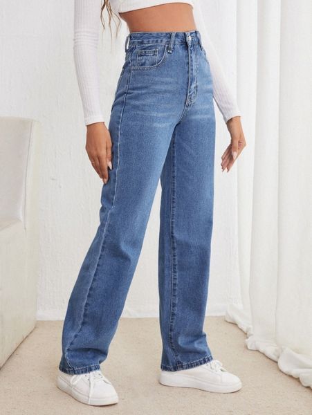 

high waisted straight leg jeans y1ux#, Blue