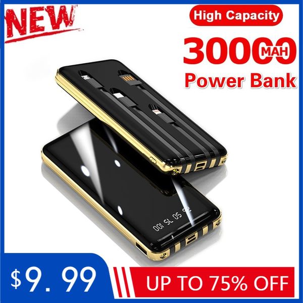 

30000mah power bank external battery led portable mobile phone for xiaomi samsung iphone xs with cables powerbank charge ing