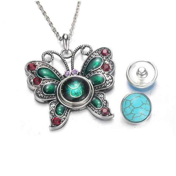

new fashion butterfly necklace rhinestones snap button pendant pearl necklace fit 18mm buttons charm fashion women jllrjx, Silver