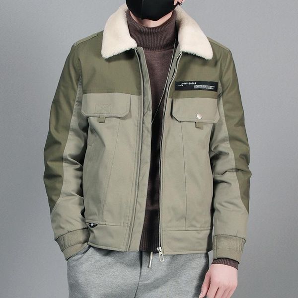 

5mm new winter wool collar color matching casual down jacket for men youth fashion work wear down jacket for men, Black