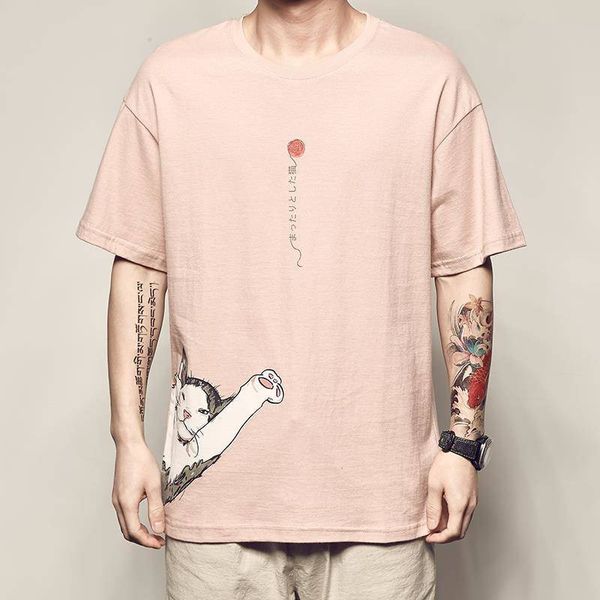 

2020 hip hop t shirt men japanese ukiyo e cat t-shirt harajuku streetwear tshirt casual short sleeve summer tee japan style, White;black