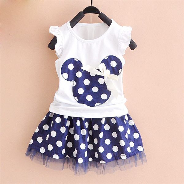 

1-4y summer baby kid girls princess clothes cartoon party mini dress ball gown dress lace+cotton material shirt + skirt lj200818, White