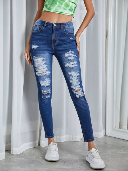 

ladder distressed skinny cropped jeans g9qt#, Blue