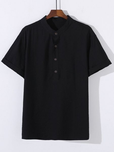 

men half button solid shirt v4g5#, White;black