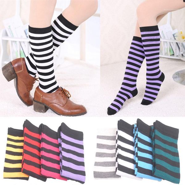 

socks & hosiery 1 pair women girls over knee long stripe printed thigh high striped cotton 8 colors sweet cute plus size socks1, Black;white