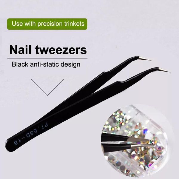 

sewing accessories tools 2 pcs tweezers bend mobile phone electronic repair cross tweezers excellent quality, Black