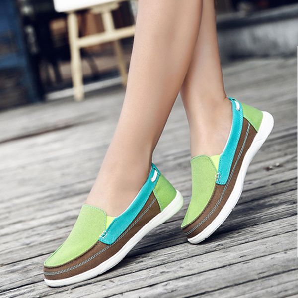 

2021 new women canvas flat autumn loafers ladies slip on elastic band sewing handmade shoes mixed color casual comfort footwear gfhe, Black