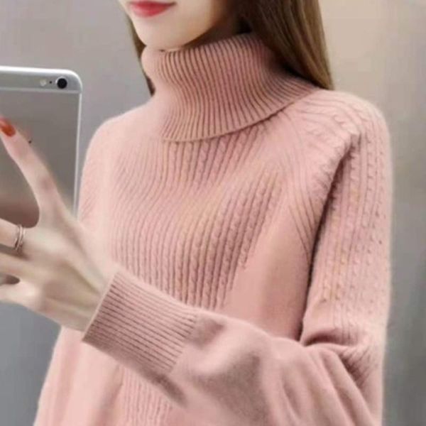 

autumn and winter turtleneck sweater women elegant pure color black beauty knitted wool pullover thick warm long sleeves 2021spr, White;black